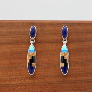 Navajo Multicolor Inlay Rug Design Dangle Earrings