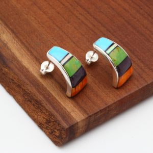 Navajo Multicolor Inlay Stud Earrings