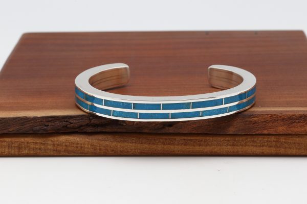 Zuni Kingman Turquoise Inlay Bracelet