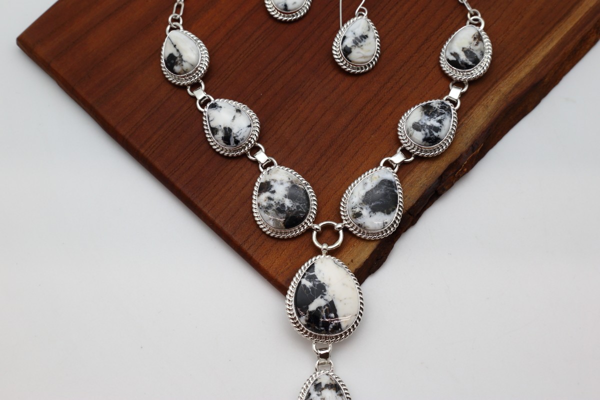 Sleek White Buffalo Navajo pendant w/Sterling chain, by Augustine Largo.  #2162 | HIGH PLAINS JEWELRY