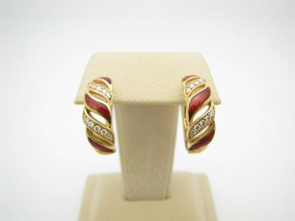 Kabana 14k Gold Red Spiny Oyster Diamond Earrings