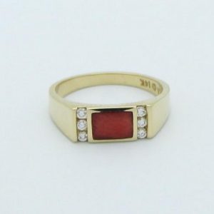 Kabana 14k Gold Red Spiny Oyster Diamond Ring