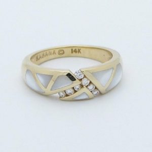 Kabana 14k Gold White Mother of Pearl Inlay Ring