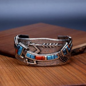 Navajo Inlay Tufa Cast Bracelet