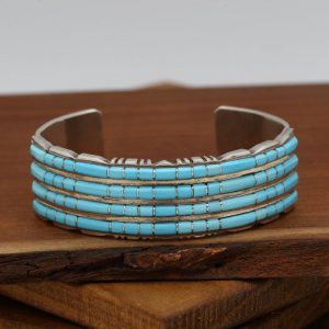 Zuni Four Row Turquoise Inlay Bracelet