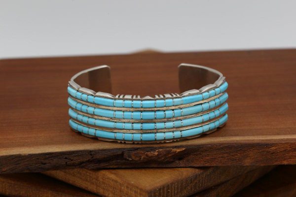 Zuni Four Row Turquoise Inlay Bracelet