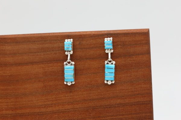 Zuni Kingman Turquoise Inlay Earrings