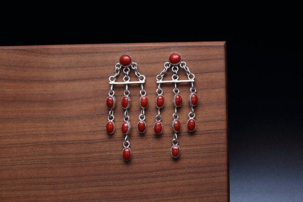 Zuni Red Coral Dangle Earrings