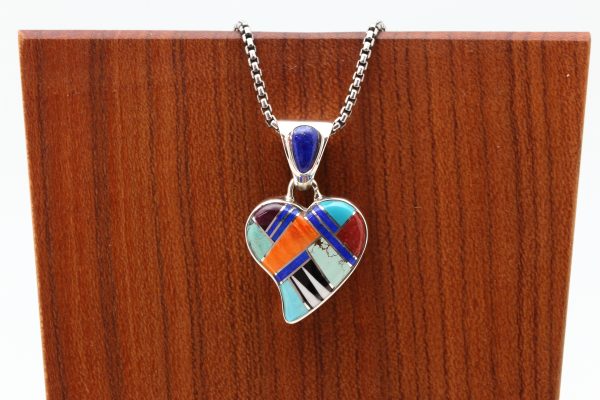 Navajo Multi Color Inlay Heart Pendant
