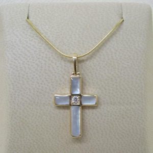 Kabana 14k Gold Cross Mother of Pearl Pendant