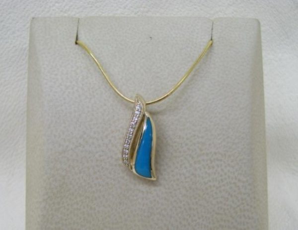 Kabana 14k Gold Pendant with Inlaid Turquoise