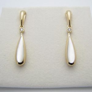 Kabana 14k Gold White Mother of Pearl Diamond Earrings