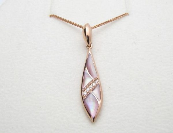 Kabana 14k Rose Gold Pink Mother of Pearl Pendant - Inlay Jewelry