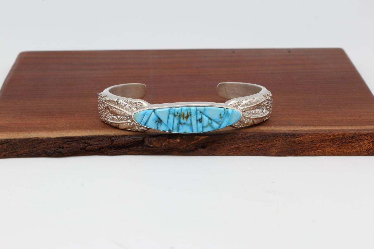 Navajo Turquoise Mountain Turquoise Inlay Bracelet - Inlay Jewelry ...