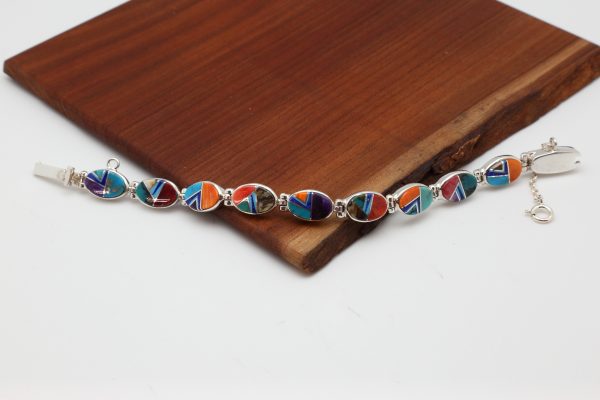 Navajo Multi Color Inlay Link Bracelet