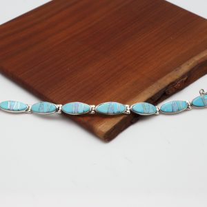 Navajo Sleeping Beauty Turquoise Inlay Link Bracelet
