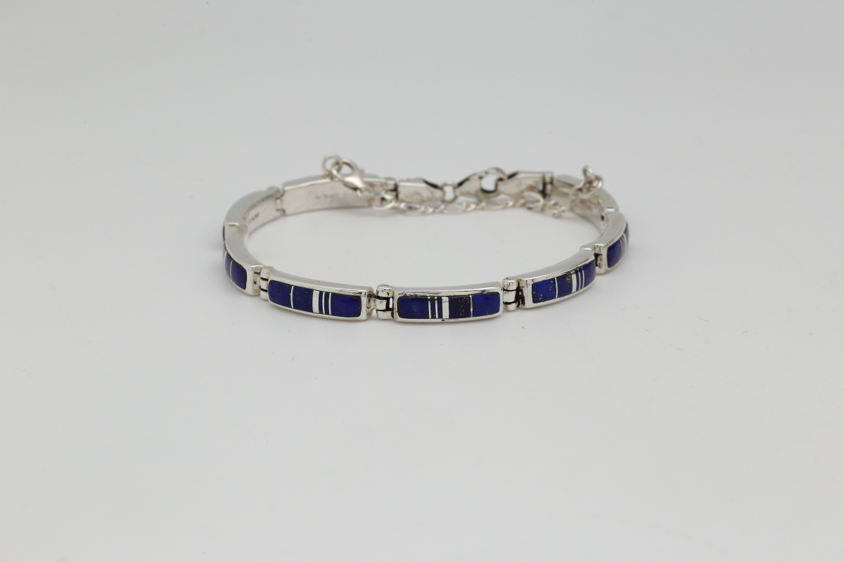 Navajo Lapis Inlay Link Bracelet - Inlay Jewelry, Native American ...