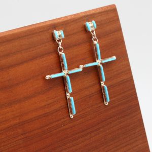Zuni Sleeping Beauty Turquoise Cross Earrings