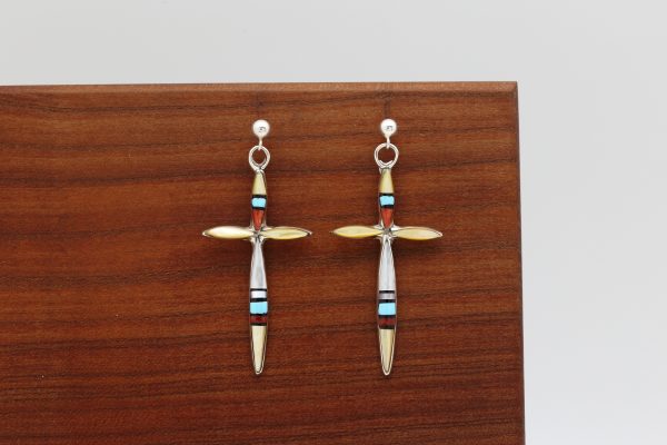 Zuni Multicolor Inlay Cross Earrings